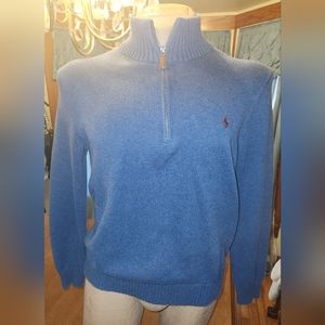 Mens sweater Polo by Ralph Lauren crewneck zip blue size Large